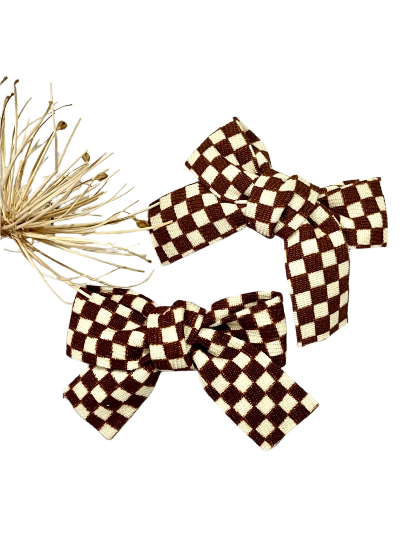 Brown checkered hair bow