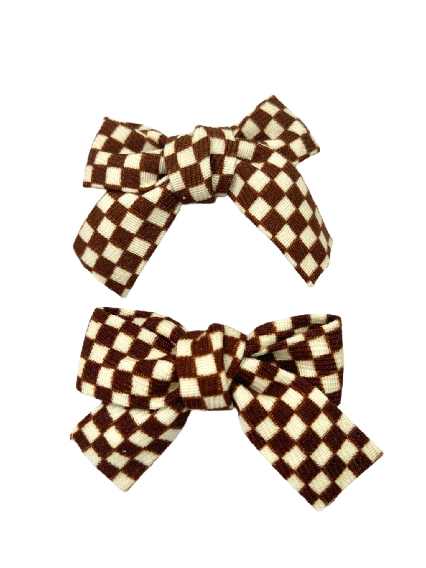 Brown checkered hair bow